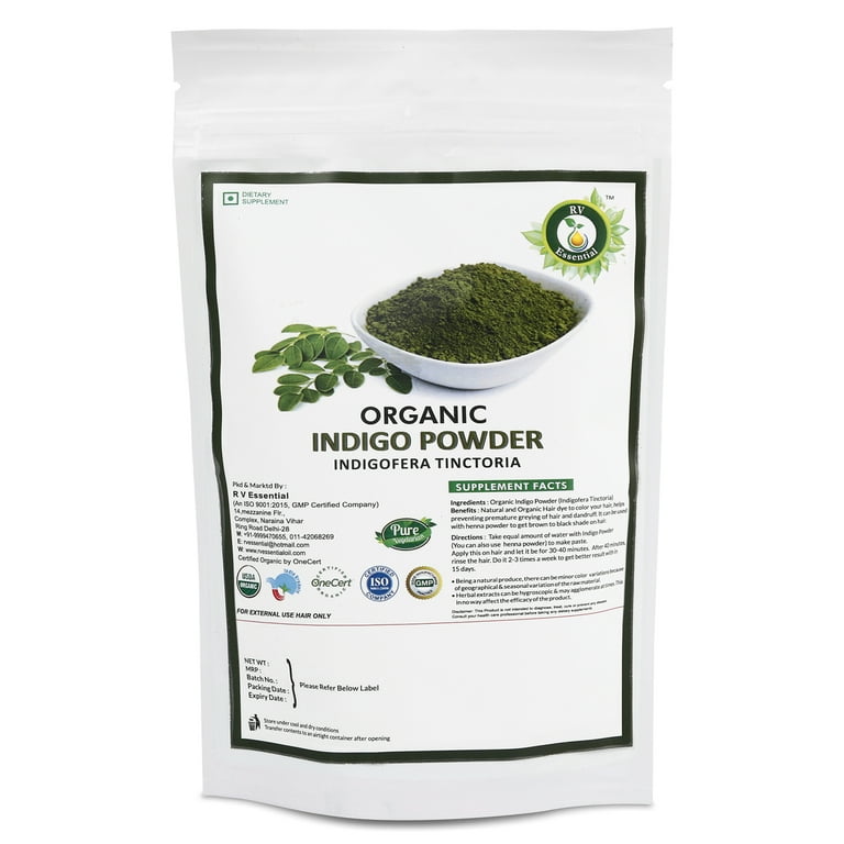 Organic Indigo Powder Indigofera Tinctoria Natural Indigo Leaf Powder for  Hair USDA Organic Certified Ayurvedic Supplement by R V Essential 