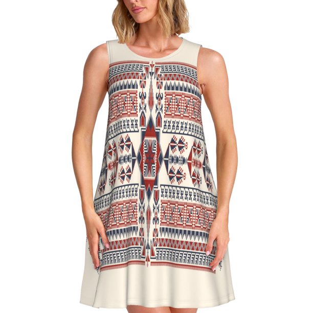 Balery Fashion Tatreez1 Vestidos de verano para mujer con estampado: vestido holgado sin mangas, vestido playero informal y cómodo para días calurosos.