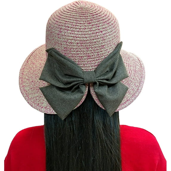 SOCKS'NBULK Floppy Stylish Sun Hats Bow And Leather Design (Style D - Rose)