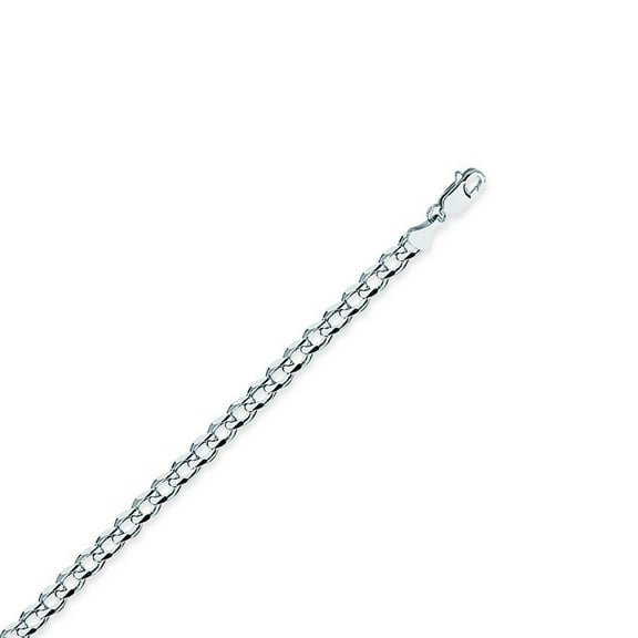Sterling Silver Rhodium Plated 3.7mm Light Curb Chain Necklace Lobster Claw Closure - 30 Inch
