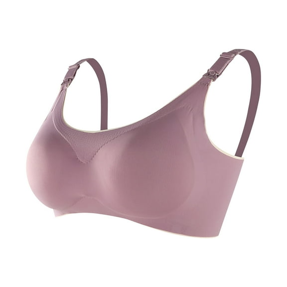 Ladies Traceless Comfortable Ice Silk Breathable No Steel Ring Front Buckle Breastfeeding Bra Woman Underwear On Purple 10(XL)