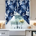 thumbnail image 4 of Blue White Swag Curtain Valance for Windows, Wildflower Watercolor Ink Floral Leaves Botanical Window Treatments Short Swag Topper for Kitchen Windows Bathroom Bedroom, 28"x36", 4 of 8