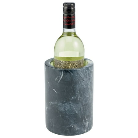 

mDesign Single Bottle Wine Chiller - Ice Bucket Cooler for Kitchen Bar Party Decor - Holds Cold Wine Champagne Beer Ready-to-Drink Cocktail Utensils Serving Tongs - Black Marble