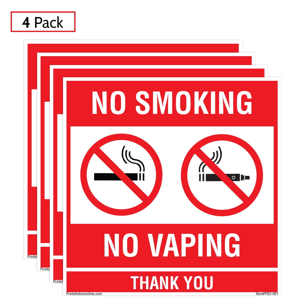6 X 6-4 Mil Premium Vinyl 4 Pack No Smoking Self Adhesive Vinyl Decal Sign Made in USA UV Protected and Weatherproof Visual 52 