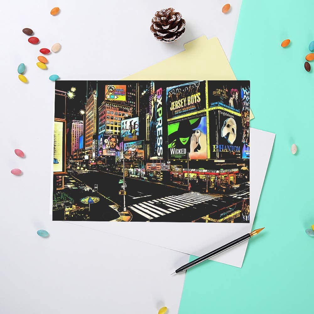 Scratch Painting Kits for Adults & Kids, Rainbow Painting Night View Scratchboard(A4), Crafts Set: 8 Sheets Scratch Cards with 6 Tools in Bag - New York, Statue of Liberty, Seattle(America/Europe)