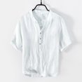thumbnail image 2 of Men’s Loose Cotton Linen Short Sleeve Shirt Casual Summer Top, 2 of 6