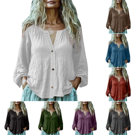 Endives Women's Button Down Shirt Casual Thin Breathable Loose Shirt Cotton Linen Shirt Summer Green