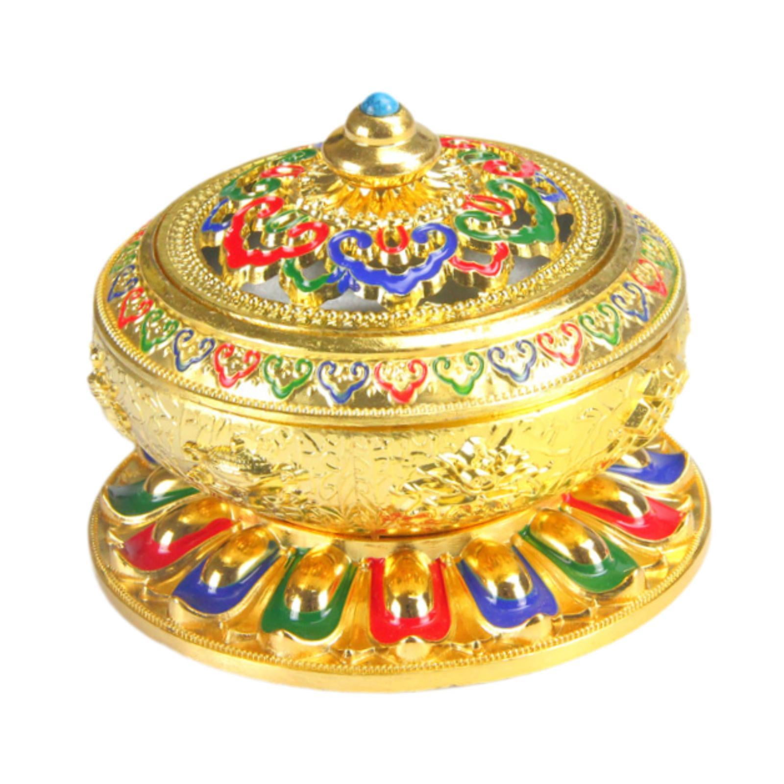Esquirla Enamel Incense Burner Incense Holder Art Craft with Cover Versatile Censer Stand for Office Tea Room Centerpiece Outdoor Gold