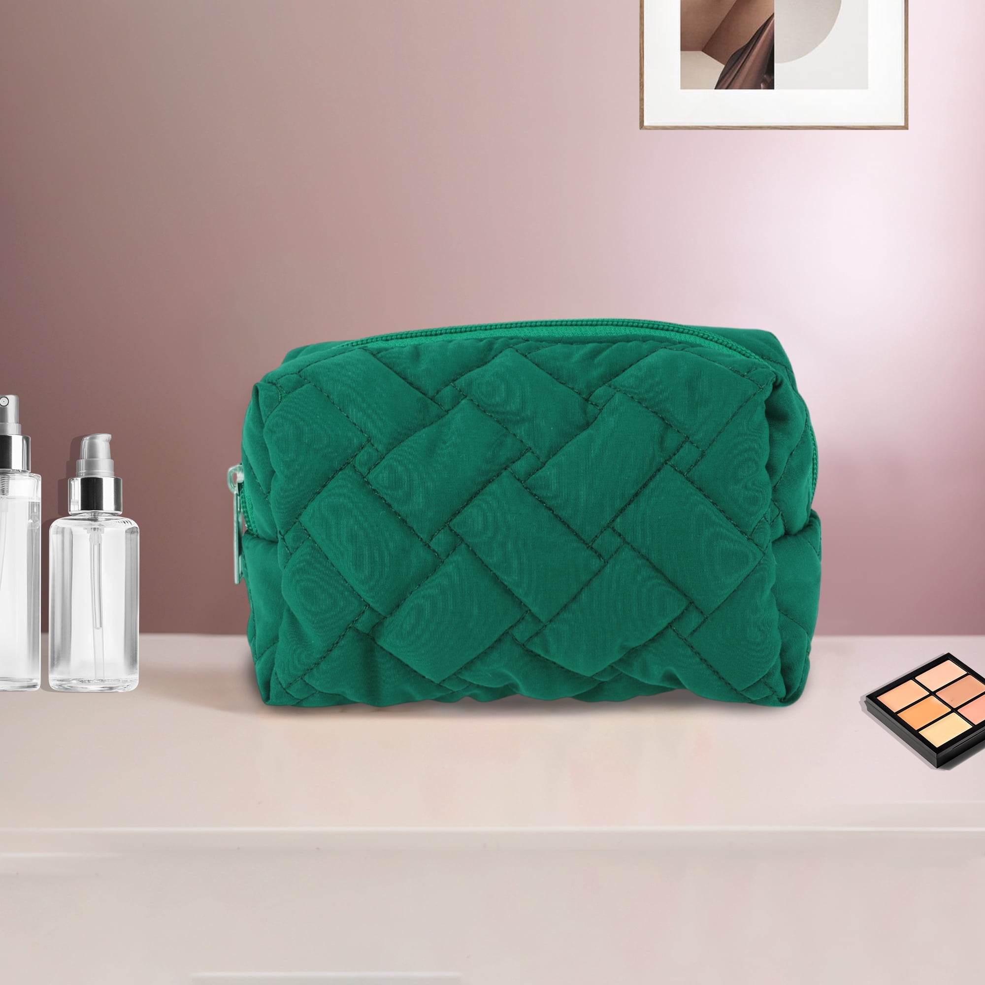 Unique Bargains 1 Pc Lady Portable Make Up Organizer Case for Activities Peacock Green