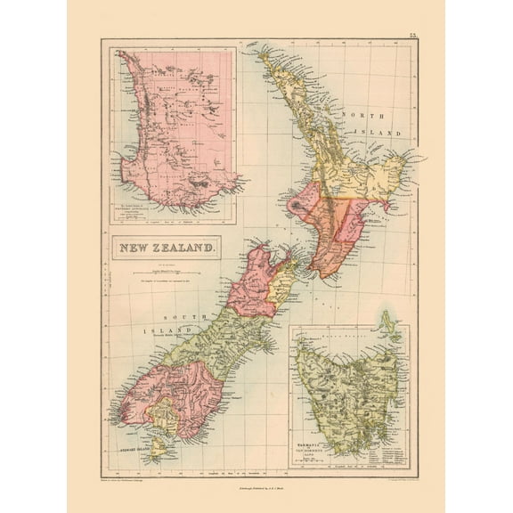 Historic Map - New Zealand - Black 1867 - 23 x 31.11 - Vintage Wall Art