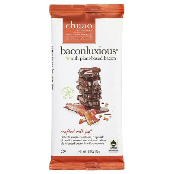 Chuao Chocolatier, Milk Chocolate Bar, Baconluxious® with Plant-Based Bacon, 2.8 oz