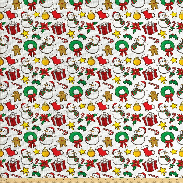 Christmas Fabric by the Yard, Abstract Pines with Swirls Dots Lines Design  Patchwork Style Print, Decorative Upholstery Fabric for Sofas and Home