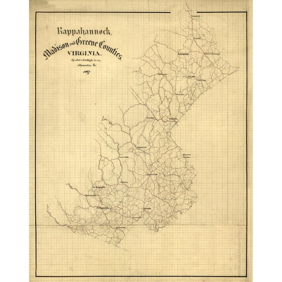 Historic County Map - Rappahannock County Virginia - Hotchkiss 1867 - 23 x 28.99 - Vintage Wall Art
