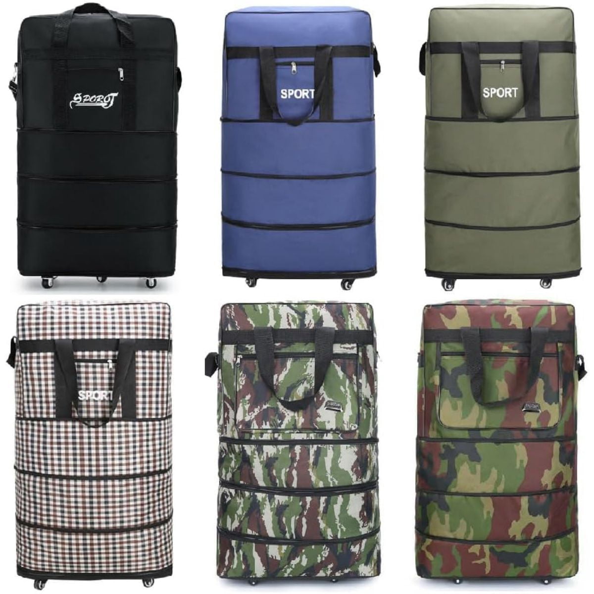 LUVCMFT Expandable Duffle Bag, Foldable Luggage, 30'' Rolling Duffle Bag with Universal Wheels, Large Capacity for Women Men, Waterproof Lightweight Traveling Oxford Suitcase, Camo