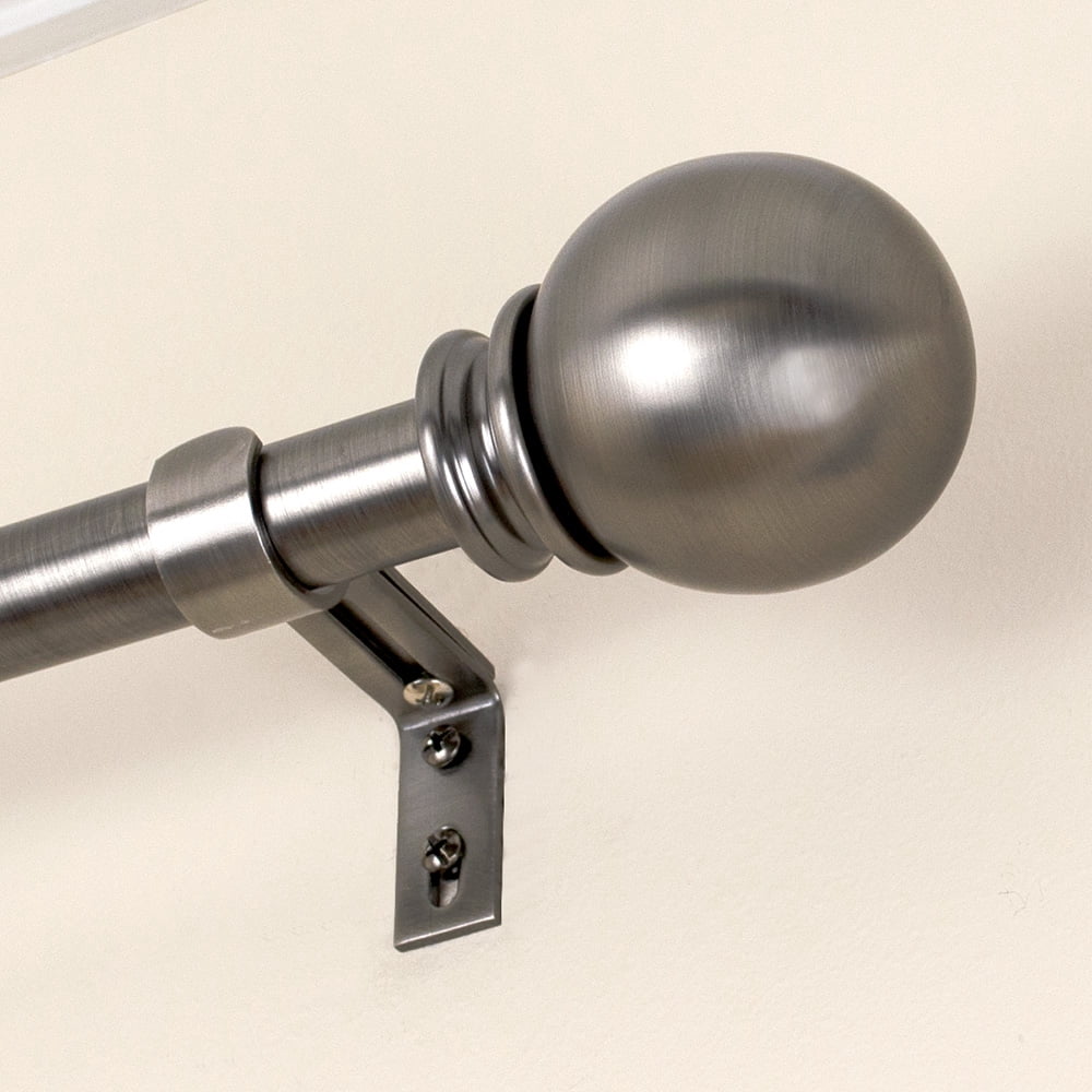 Lumino 1" Plated Pewter Classic Ball Adjustable Single Curtain Rod Set, 42"-120"