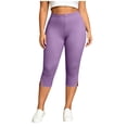 thumbnail image 5 of Nugftut Plus Size Capris for Women, Elastic High Waist Side Slit Yoga Pants Solid Color Capri Leggings, 5 of 8