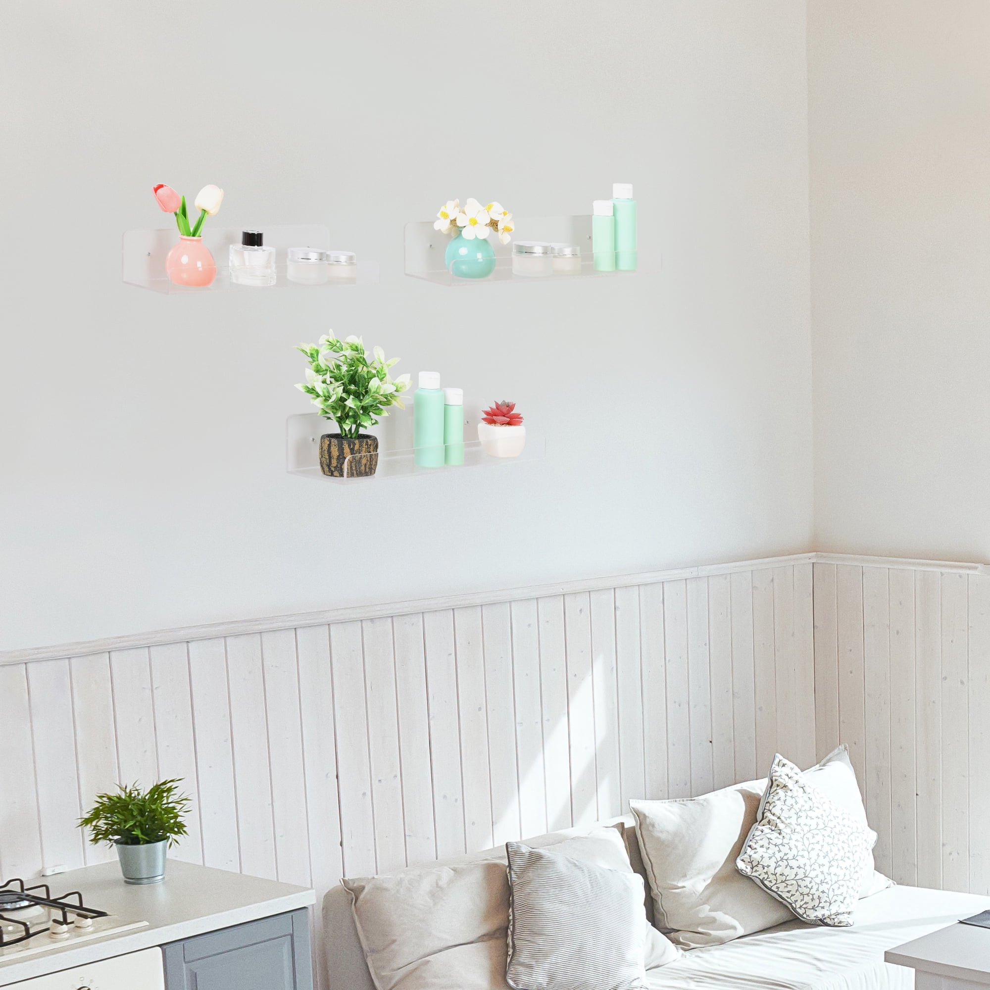 Unique Bargains Acrylic Floating Shelves for Wall Clear Acrylic Shelves Wall Display Shelf Clear 3