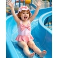 thumbnail image 3 of KIMI BEAR Newborn Baby Girls One-piece Swimsuits 6-12 Months Summer Bathing Suits Off the Shoulder Sleeveless Halter Bow Striped Beach Wear Holiday Rash Guard with Headband 2pcs Pink, 3 of 10