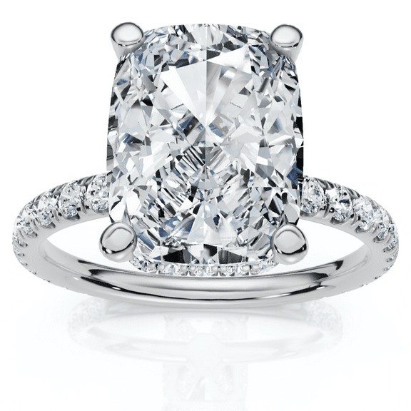 Pompeii Certified 3 1/2Ct Cushion Hidden Halo Diamond Engagement Ring 14k Gold Lab Grown