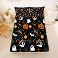 thumbnail image 5 of Homewish Dark Gothic Halloween Bed Sheets,Witch Hat Skull Pumpkin Candy Spider Print Full Size Sheets,4 Pieces,1 Flat Sheet,1 Fitted Sheet and 2 Pillowcases, 5 of 6