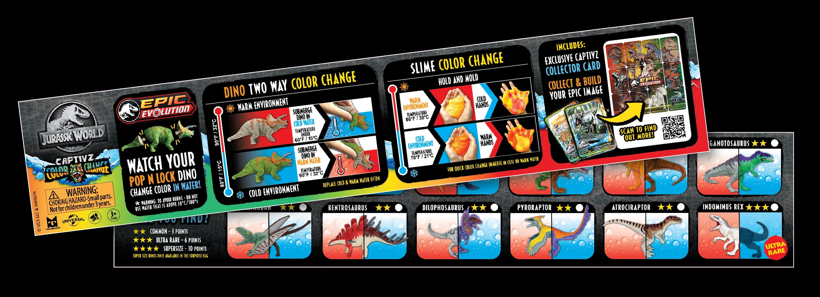 Jurassic World Color Change Dinosaur Edition 3 Pack Slime Egg Designed for Three Years Plus (Unisex) Multicolor Color Dinosaur