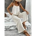 thumbnail image 2 of Women's Two-Piece Lounge Set Summer Travel Beach Vacation Suits Solid Sleeveless Cami Top High Waist Wide Leg Pants Casual Leisure Suit Outfit Beige, 2 of 7