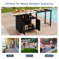 thumbnail image 5 of 64" Outdoor Kitchen Cabinets, Side Kitchen Storage Island with Foldable Side Tabletop and Rack, Wicker Outdoor Grill Cart with 2 Doors for BBQ, Patio, Backyard, Matte Black, 5 of 7
