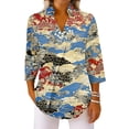 thumbnail image 4 of OIOLOYJM Polo Shirts for Women 2026 Floral Print 3/4 Sleeve V Neck Golf Shirts Summer Lapel Collared Gym Workout Loose Fit T Shirts Trendy Work Activewear Sky Blue S, 4 of 7