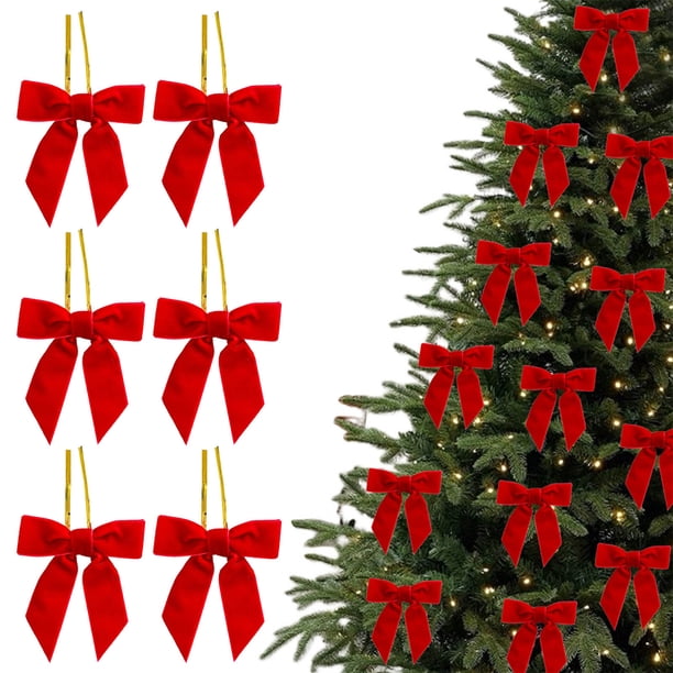 6pcs Small Velvet Christmas Bows For Christmas Tree Wreath Gift Wrap Crafts Wedding Party Bows For Snack Bags Baking Candy Bags Home Decoration