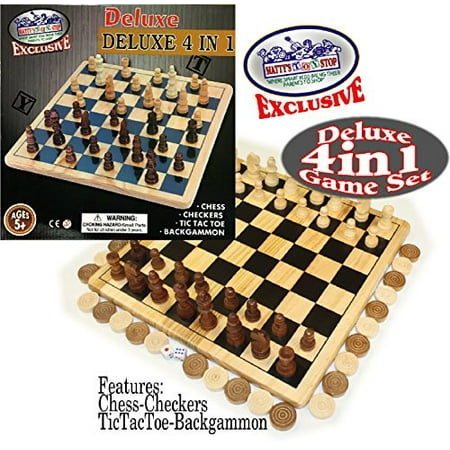 Deluxe Wooden Backgammon Set Matty's Toy Stop Exclusive Deluxe 4-in-1 Chess, Checkers, Tic Tac Toe & Backgammon Wooden Game Set ()