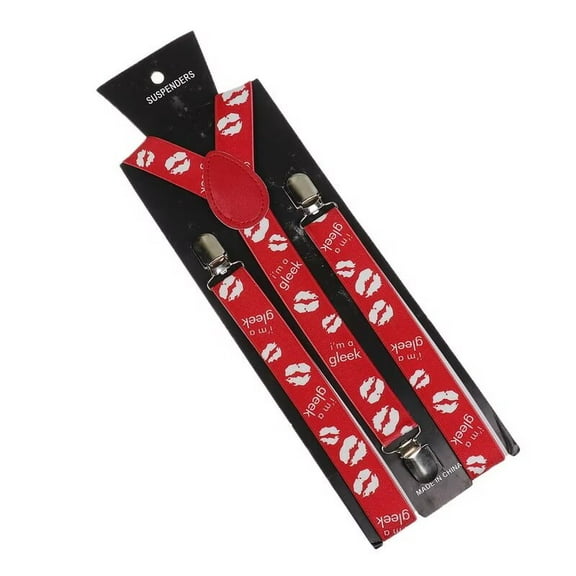 I'm a Gleek' Red Suspenders Y Back Design Fashion Suspender With White Lip Prints Novelty Accessory Suspender