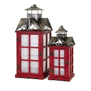 Homestead Christmas Red Barn Lanterns - Set of 2 - Benzara