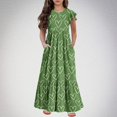 thumbnail image 2 of Mikilon Girls Casual Maxi Floral Dress Long Sleeve Holiday Dresses with Pockets for 6-12 Years, 2 of 5