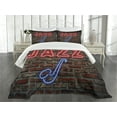 thumbnail image 3 of Ambesonne Music Quilted Bedspread Set 3 Pcs, All Jazz Sign Brick Wall, King Size, Red Blue, 3 of 5