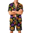 thumbnail image 2 of Mens Spooky Halloween Pajamas Set Short Sleeve Button Up Sleepwear Shirt and Shorts Jack O Lantern Print Lounge PJs, 2 of 4