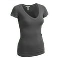 thumbnail image 2 of Essential Basic Women's Plain Short Sleeve T-Shirt V-Neck Top Junior & Plus Sizes, 2 of 3