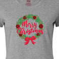 thumbnail image 4 of Inktastic Merry Christmas Wreath with Red Bow and Ornaments Women's T-Shirt, 4 of 5