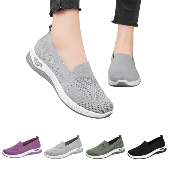 Domzle Womens Mesh Walking Shoes Summer Breathable Soft Arch Support Walking Anti-Skid Sports Slip On Sneakers Shoes Purple 9.5 Wide