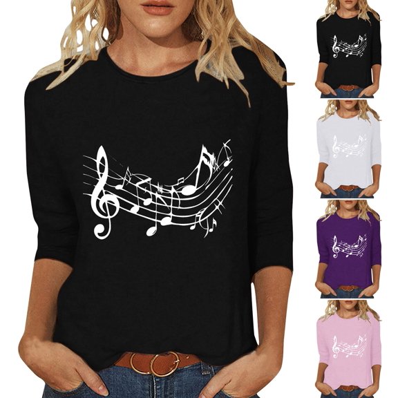 CYMMPU Tunic Tops 3/4 Sleeve Spring Tops Floral Pattern Loose Fit Summer Fashion Shirts Blouses for Women Dressy Casual Crew Neck Lightweight Basic T-Shirts XXXXL