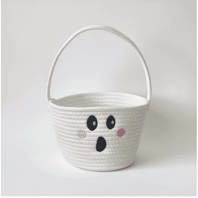 Feltree Halloween Candy Rope Basket for Kids - Cute Pumpkin Design Treat Bucket with Handle, Durable and Reusable for Trick or Treating, Storage Organizer Gift Basket
