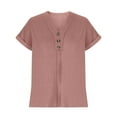 thumbnail image 6 of Womens Button V Neck T Shirts Rolled Short Sleeve Loose Fit Casual Summer Tops Tee Shirts, 6 of 7