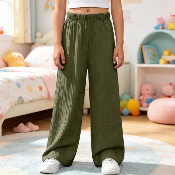 Girls Wide Leg Pants Elastic Waist Loose Fit Flowy Trousers Casual Lounge Summer Lightweight Relaxed Dance Sweatpants Flattering Playwear with Pockets