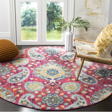 SAFAVIEH Madison Hope Floral Paisley Area Rug, Fuchsia/Gold, 6'7" x 6'7" Round