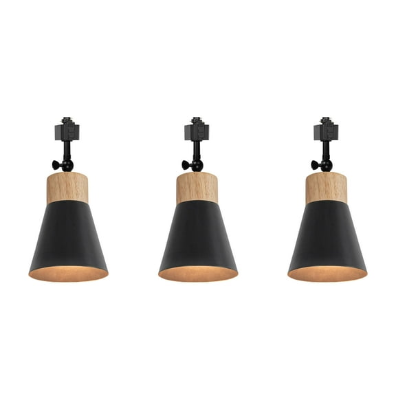 KAYYELAMP Set of Three Wood Base Black Metal Shade H-Type Adjusted Angle Rotated Degree Track Light Vintage Design for Kitchen Corridor(No Bulb, Track)