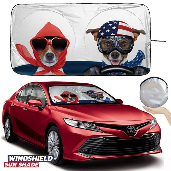 Homeya Car Auto Windshield Sun Shade, Twist Sun Visor, Cartoon Fanny Dogs Printing 59”