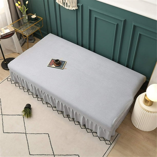 Armless Silver Gray Futon Cover with Ruffle Skirt higly Stretch