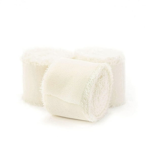 Cream 3 pack Chiffon Ribbon Rolls, 4cm x 5m, Chiffon Silk Ribbon with Fringe for Bridal Bouquets Wedding Invitations Floral Arrangements Gift Wrapping Home Decor