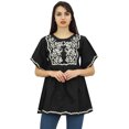 thumbnail image 1 of Phagun Women's Summer Aari Work Handkerchief Sleeve Cotton Black Tunic Top-6, 1 of 9