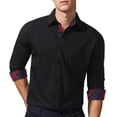 thumbnail image 3 of HISDERN Mens Casual Dress Shirts Long Sleeve Button Down Shirts Inner Contrast Formal Shirt Black Red, 3 of 7
