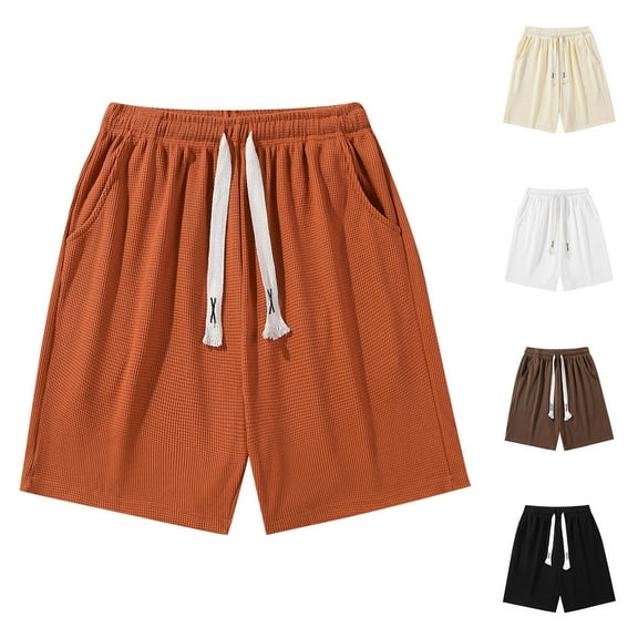 YHAJDS Summer Men's and Big Men's Shorts,Shorts for Men Casual Solid Color Knit Elastic Waist with Pockets Loose Straight Leg Sport Shorts